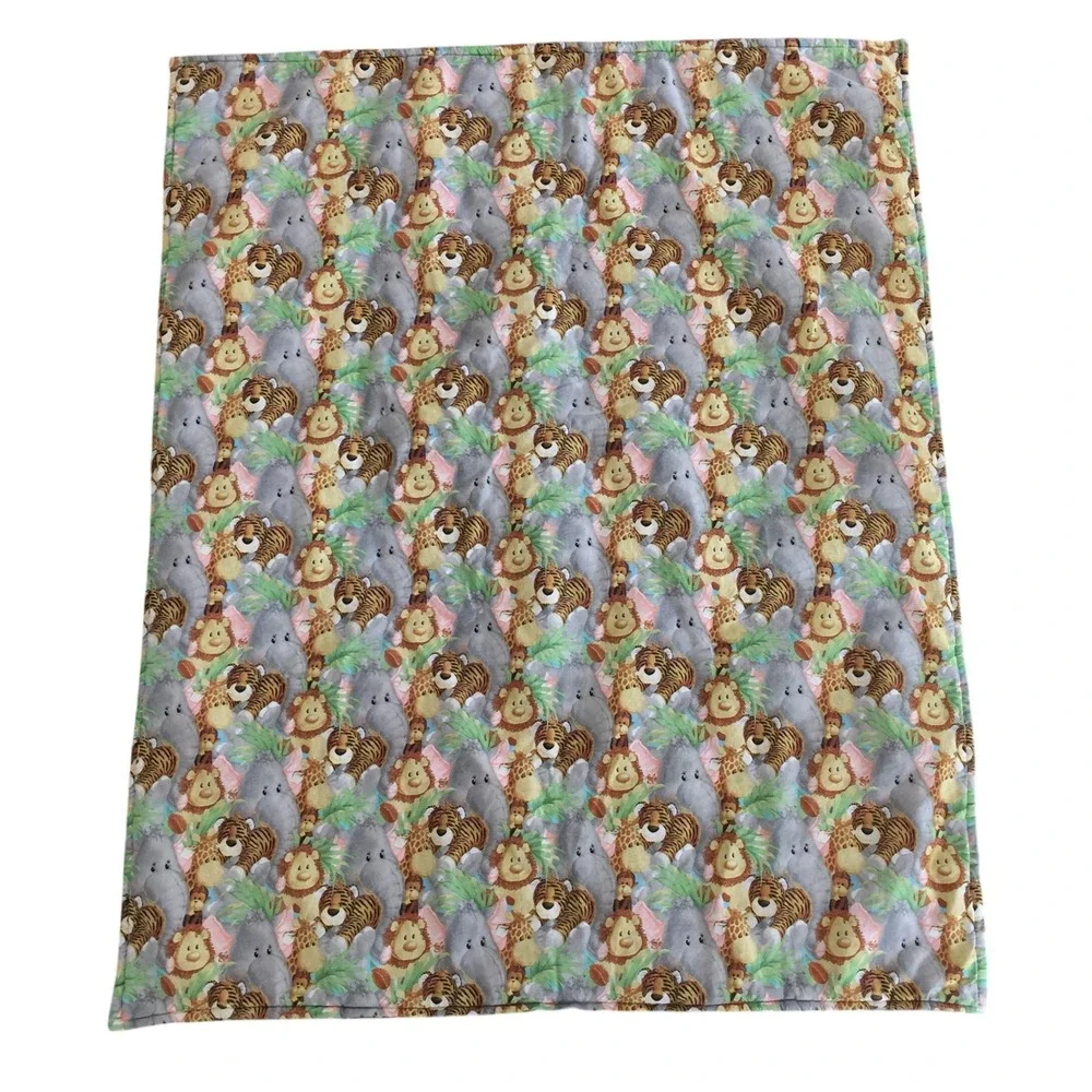 Handmade Baby Blanket 31x39 In‎ Jungle Safari Animals Quilt Cotton Elephant Lion